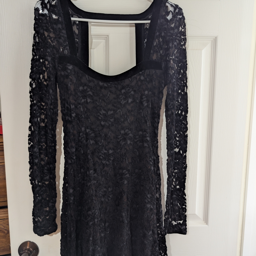 Free People Black Lace Long Sleeve Dress
